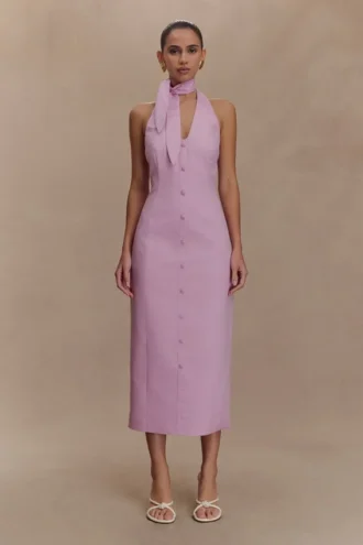 Vestido midi con cuello halter Simona – Rosa palo