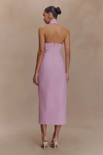 Vestido midi con cuello halter Simona – Rosa palo