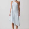 Vestido midi con cuello halter y bajo asimétrico Evelina – Azul hielo