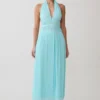 Vestido midi con cuello halter y capucha Thien – Azul Vestido midi con cuello halter y capucha Thien – Azul
