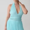 Vestido midi con cuello halter y capucha Thien – Azul Vestido midi con cuello halter y capucha Thien – Azul