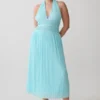 Vestido midi con cuello halter y capucha Thien – Azul Vestido midi con cuello halter y capucha Thien – Azul