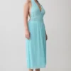Vestido midi con cuello halter y capucha Thien – Azul Vestido midi con cuello halter y capucha Thien – Azul