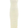 Vestido midi con cuello halter y fruncidos Camila – Marfil