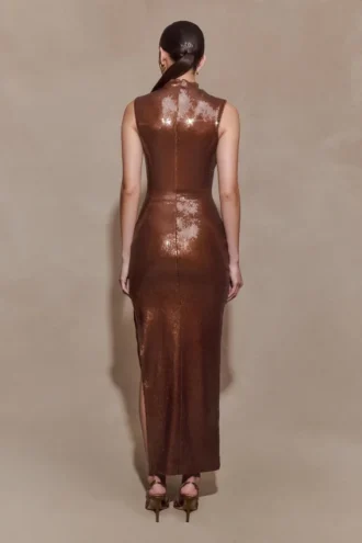 Vestido midi con lentejuelas Veronica – Chocolate