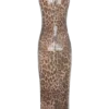 Vestido midi con lentejuelas Veronica – Estampado de leopardo