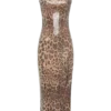 Vestido midi con lentejuelas Veronica – Estampado de leopardo