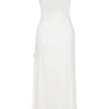 Vestido midi con volantes y hombros descubiertos Allegra – Marfil