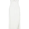 Vestido midi con volantes y hombros descubiertos Allegra – Marfil