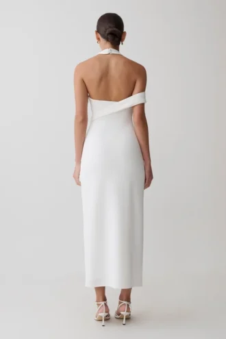 Vestido midi cruzado de crepé Sable – Blanco