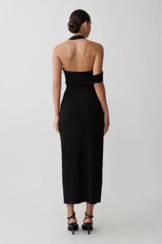 Vestido midi cruzado de crepé Sable – Negro