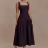 Vestido midi de algodón con cintura baja Natascha – Chocolate Vestido midi de algodón con cintura baja Natascha – Chocolate
