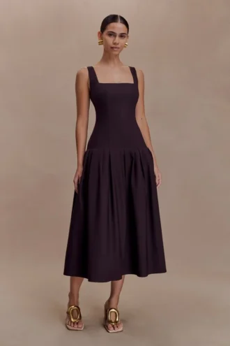 Vestido midi de algodón con cintura baja Natascha – Chocolate