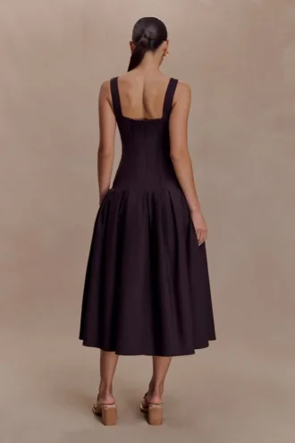 Vestido midi de algodón con cintura baja Natascha – Chocolate