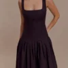 Vestido midi de algodón con cintura baja Natascha – Chocolate Vestido midi de algodón con cintura baja Natascha – Chocolate