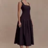 Vestido midi de algodón con cintura baja Natascha – Chocolate Vestido midi de algodón con cintura baja Natascha – Chocolate