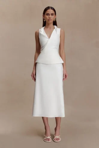 Vestido midi de algodón con cuello halter Yanina – Blanco
