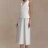 Vestido midi de algodón con cuello halter Yanina – Blanco Vestido midi de algodón con cuello halter Yanina – Blanco