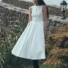 Vestido midi de algodón con fruncido en la cintura Monika – Blanco
