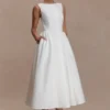 Vestido midi de algodón con fruncido en la cintura Monika – Blanco