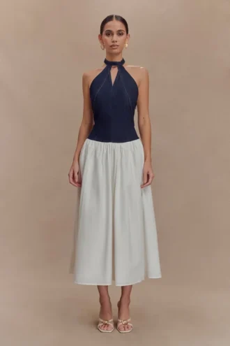 Vestido midi de algodón Denim Ashwin – Azul índigo