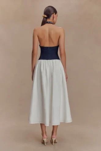 Vestido midi de algodón Denim Ashwin – Azul índigo