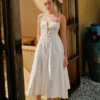 Vestido midi de algodón fruncido Elias – Blanco