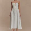 Vestido midi de algodón fruncido Elias – Blanco