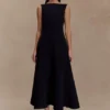 Vestido midi de corte A en crepé Callista – Negro