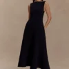 Vestido midi de corte A en crepé Callista – Negro