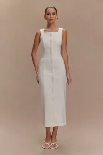 Vestido midi de Denim Reyna – Blanco