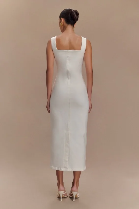Vestido midi de Denim Reyna – Blanco Vestido midi de Denim Reyna – Blanco