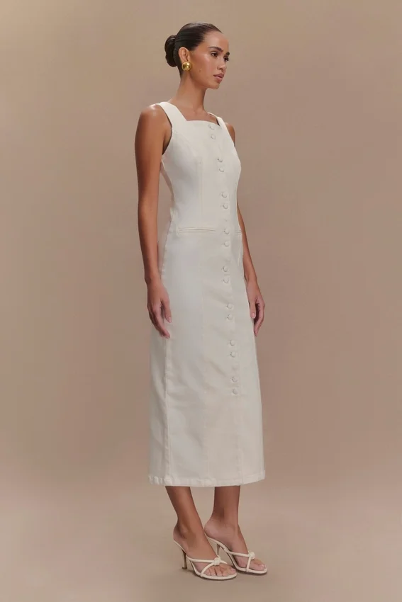 Vestido midi de Denim Reyna – Blanco Vestido midi de Denim Reyna – Blanco