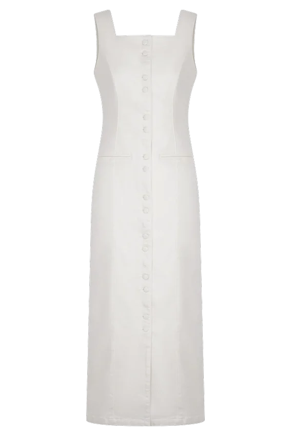 Vestido midi de Denim Reyna – Blanco Vestido midi de Denim Reyna – Blanco