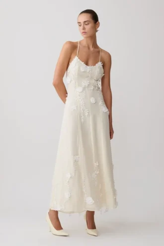 Vestido midi de encaje floral Odette – Buttermilk