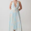Vestido midi de gasa con escote pronunciado Cyra – Estampado floral azul Vestido midi de gasa con escote pronunciado Cyra – Estampado floral azul