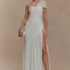 Vestido midi de gasa fruncida Tamara – Blanco