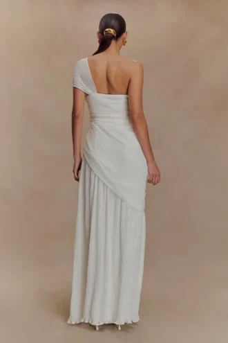 Vestido midi de gasa fruncida Tamara – Blanco