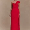 Vestido midi de gasa fruncida Tamara – Rojo