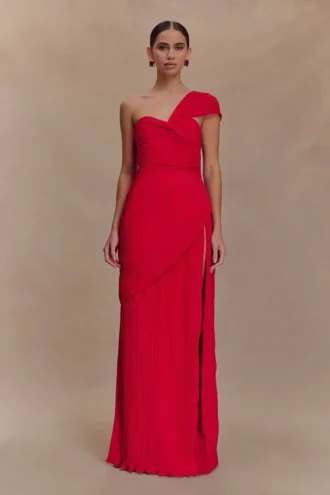 Vestido midi de gasa fruncida Tamara – Rojo