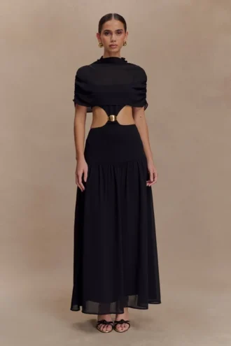 Vestido midi de gasa Georgina – Negro