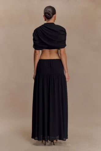 Vestido midi de gasa Georgina – Negro