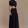 Vestido midi de gasa Georgina – Negro