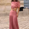 Vestido midi de gasa Georgina – Rosa quemado Vestido midi de gasa Georgina – Rosa quemado