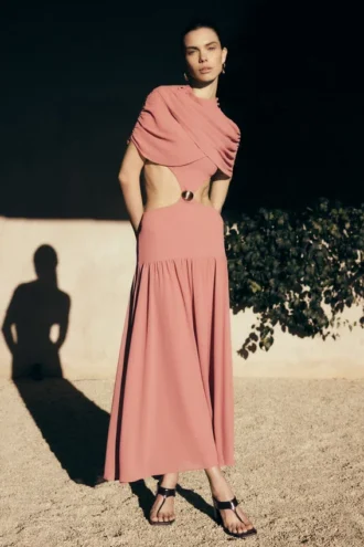 Vestido midi de gasa Georgina – Rosa quemado