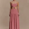 Vestido midi de gasa Georgina – Rosa quemado Vestido midi de gasa Georgina – Rosa quemado