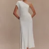 Vestido midi de jersey peached de Chloe con un solo hombro – Marfil Vestido midi de jersey peached de Chloe con un solo hombro – Marfil