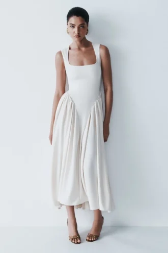Vestido midi de jersey scuba Sharon – Marfil