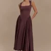 Vestido midi de jersey scuba Sharon – Marrón cacao Vestido midi de jersey scuba Sharon – Marrón cacao