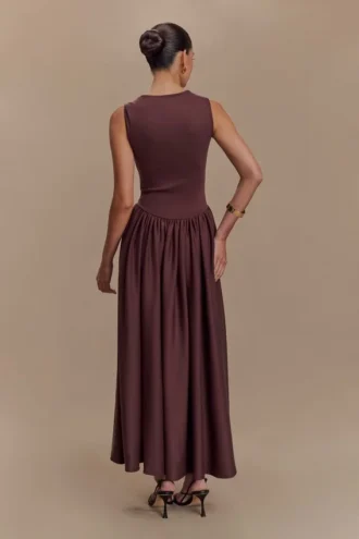 Vestido midi de jersey scuba Sharon – Marrón cacao